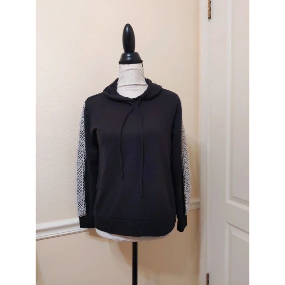 Black Drawstring Hoodie Lace Trim Sz 6/8